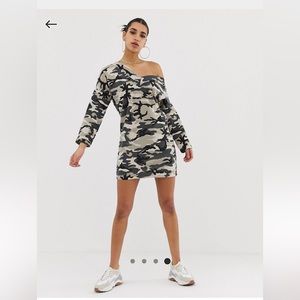 (2/$25) Off shoulder sweat dress in camo print